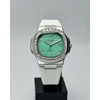 Custom Seiko Mod • Tiffany Diamond Nautilus on White Rubber Strap • 40mm